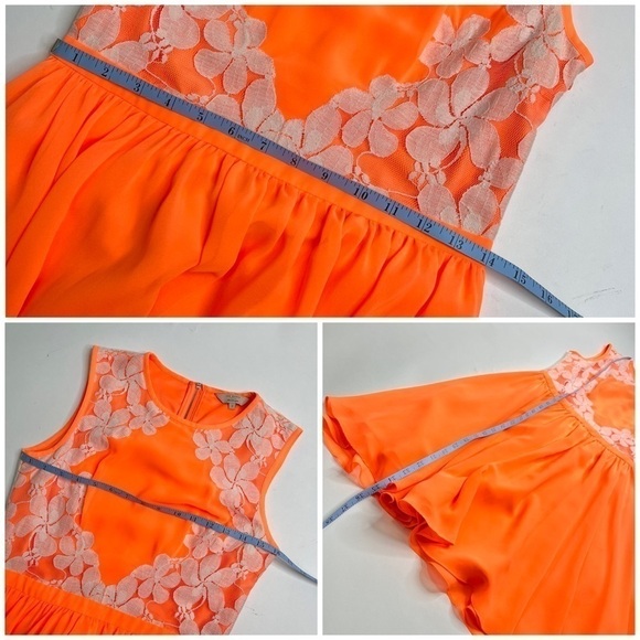 Ted BAKER London Neon Orange Chiffon White Lace Fit & Flare Vember Mini Dress - Picture 14 of 16